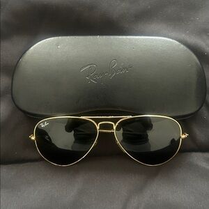 Ray-Ban Gold Aviator and Silver Rectangle Sunglasses with Dark Lenses